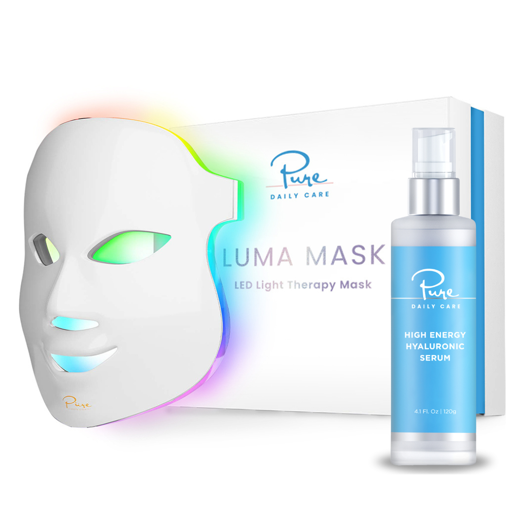 LUMA LED Mask & 4oz Jumbo Hyaluronic Serum Bundle Pure Daily Care