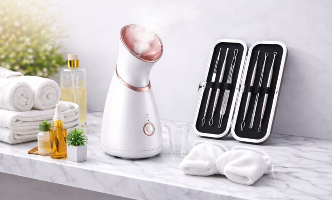 Facial steamer with stainless steel skin kit