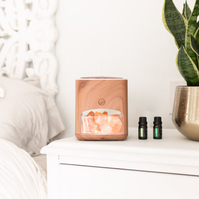 Himalayan Pink Salt Diffuser with 10 Essential Oils - Light Wood